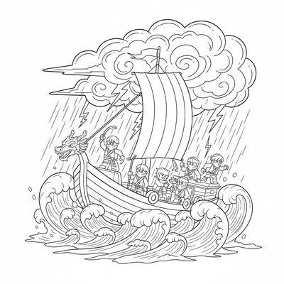 Ninjago på båt genom storm