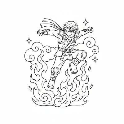 Ninjago som hoppar genom eld