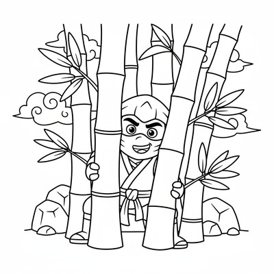 Ninjago som gömmer sig i bambuskog