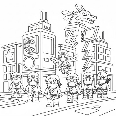 Ninjago i stad med neonljus