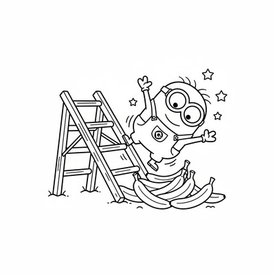 Minion som snubblar på en stege