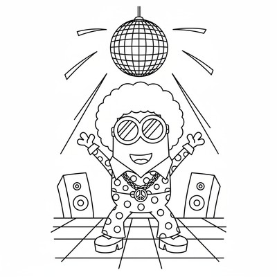 Minion i discokläder på dansgolv
