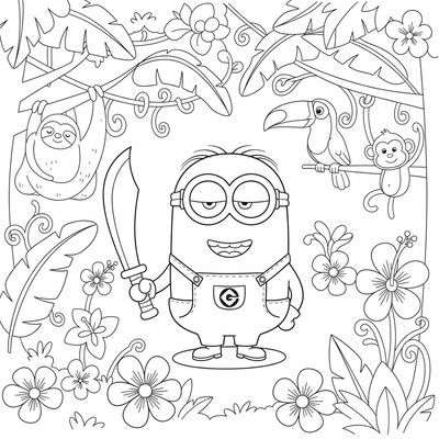 Minion i djungel med machete