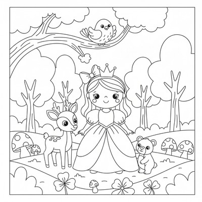 Prinsessa i skogen bland djur