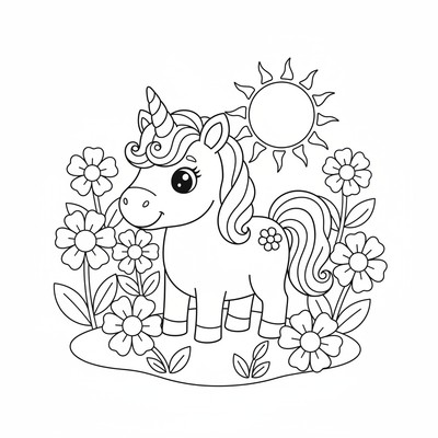 Enhörning i blomsteräng