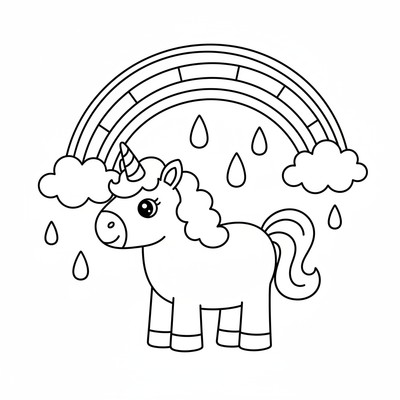 Enhörning under regnbåge