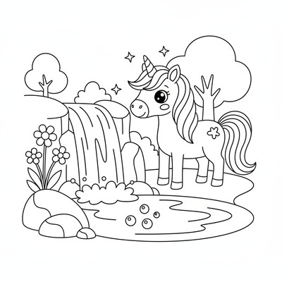 Enhörning vid vattenfall