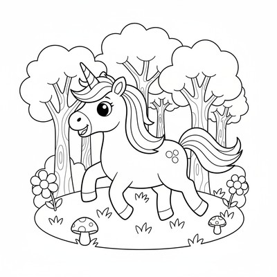 Enhörning som springer i skog