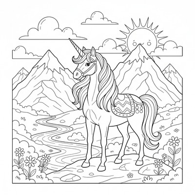 Enhörning i bergslandskap