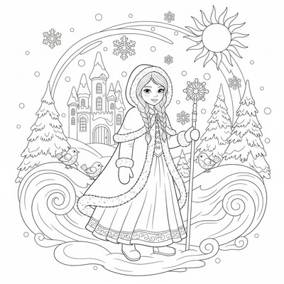 Prinsessa i vinterkläder i snö