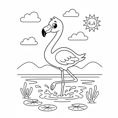 Flamingo som går i grunt vatten