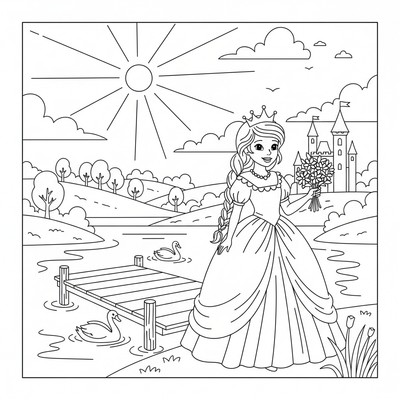 Prinsessa på brygga vid sjö