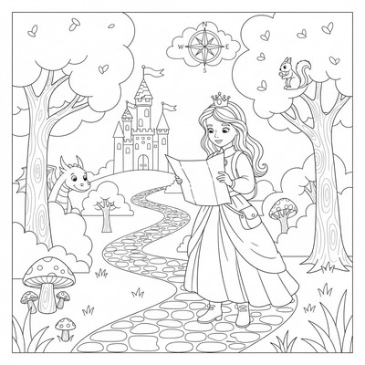 Prinsessa på äventyr med karta