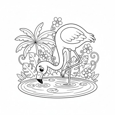 Flamingo som böjer nacken mot vattnet