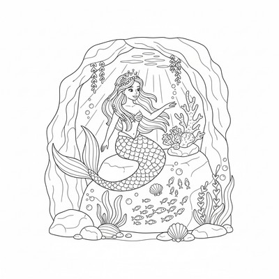 Sjöjungfru i undervattensgrotta
