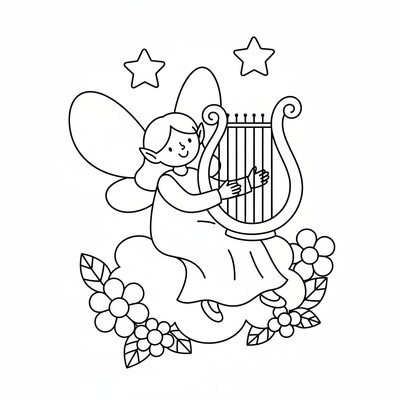 Älva som spelar harpa