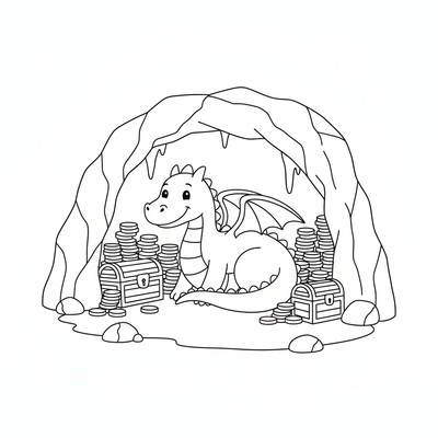 Drake i grotta med guld