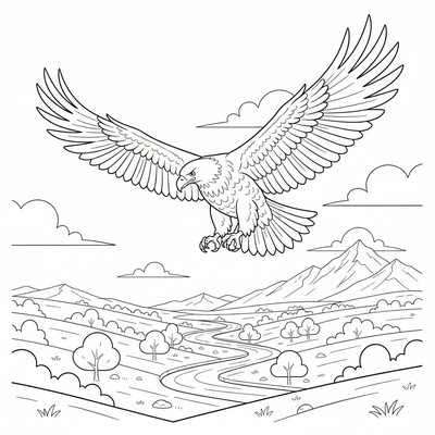 Örn som cirklar över ett öppet landskap