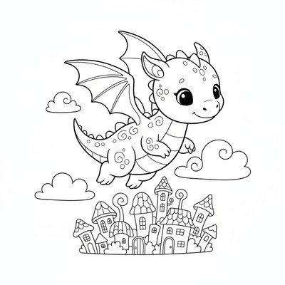 Drake på vingar över stad