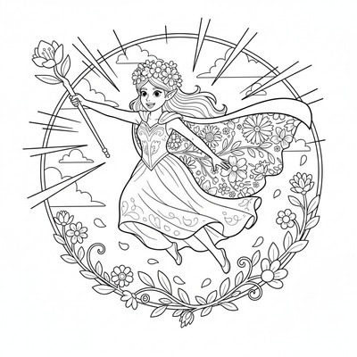 Älva med blomsterkrans