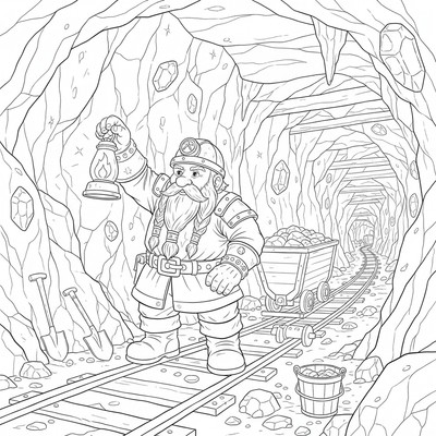 Dvärg i gruva med lykta