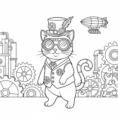 Steampunk-katt med goggles