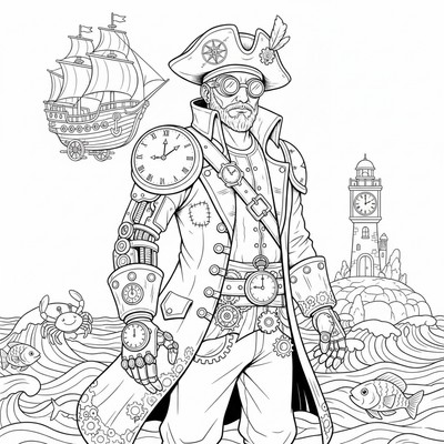 Steampunk-pirat med klockor