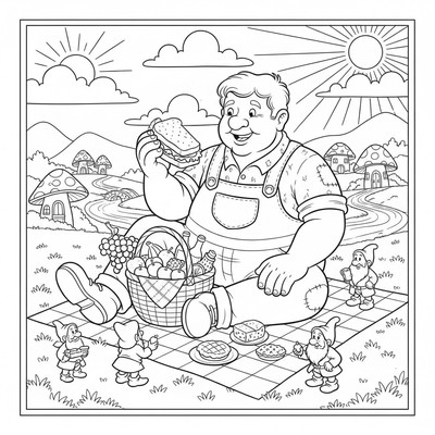 Jätte på picknick med dvärgar