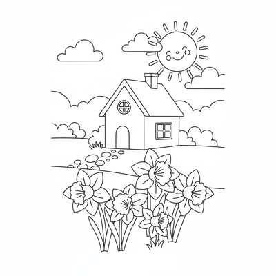 Påskliljor vid liten stuga