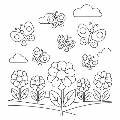 Fjärilar som flyger över blomsteräng
