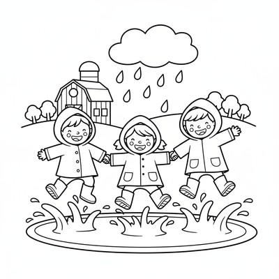 Barn som hoppar i vattenpöl