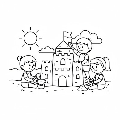 Barn som bygger sandslott