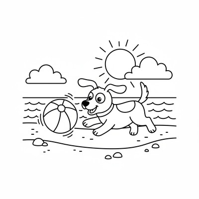 Hund som leker med boll på strand