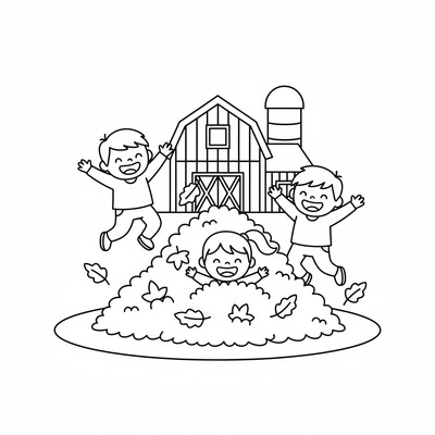 Barn som hoppar i lövhög