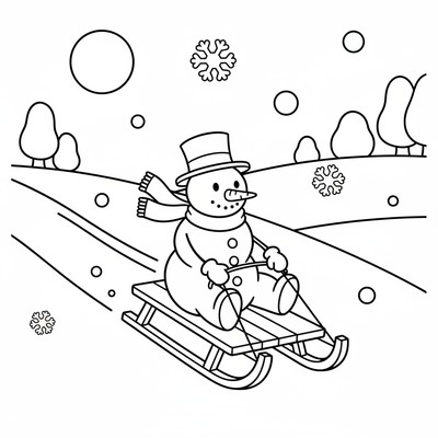 Snögubbe som åker pulka