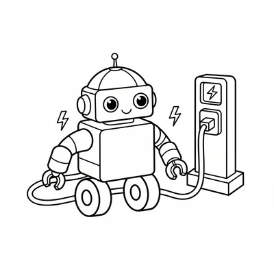 Robot som laddas i elstation