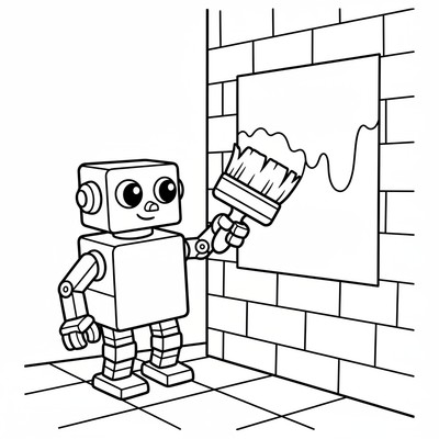 Robot som målar vägg med pensel
