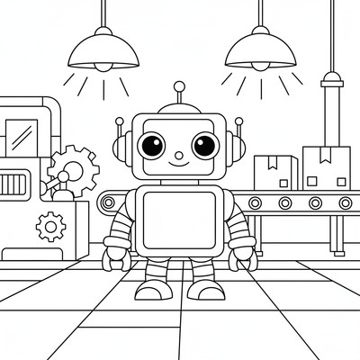 Robot på fabriksgolv med maskiner