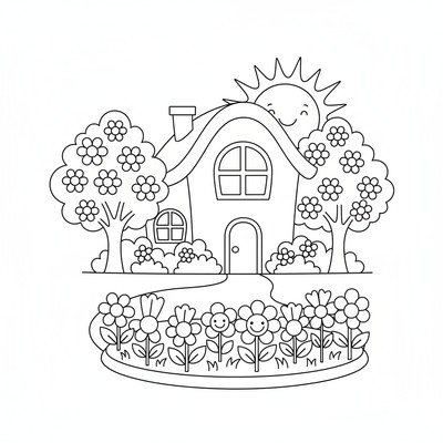 Hus med blommande trädgård