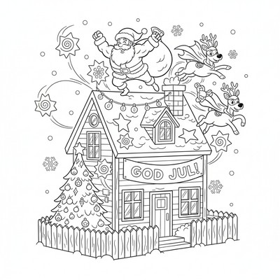 Hus med juldekorationer