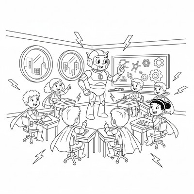 Robot i klassrum med elever