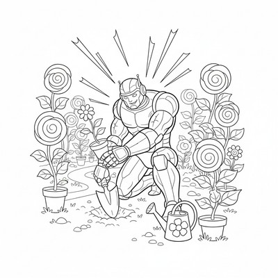 Robot som planterar blommor i trädgård