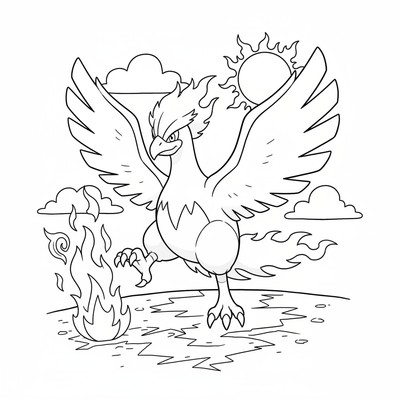 Moltres som tänder eld på marken