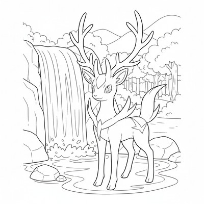 Xerneas framför vattenfall