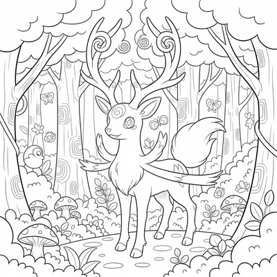 Xerneas i skog med glödande horn