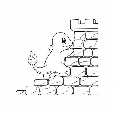 Charmander klättrar på en gammal borgsmur