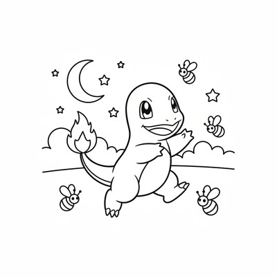 Charmander jagar eldflugor i sommarnatten