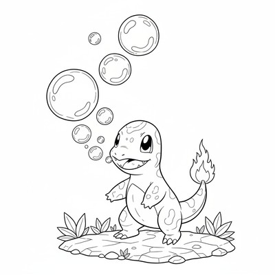 Charmander blåser rökbubblor i luften