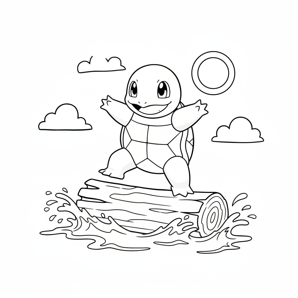 Squirtle balanserar på en flytande stock