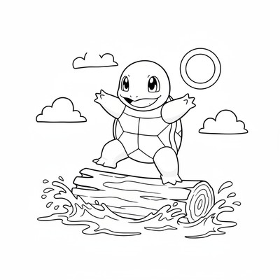 Squirtle balanserar på en flytande stock